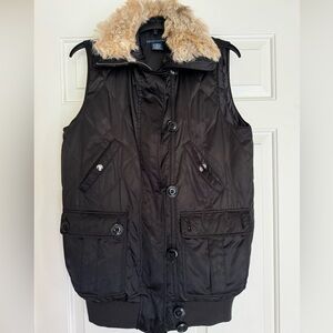 RALPH LAUREN Down Satin Vest with Fur Collar